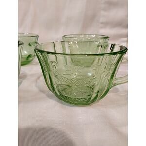 2 Vintage Federal Glass Uranium Green Madrid Coffee/Tea Cups